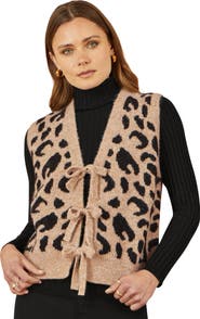 Yumi Knitted Cheetah Print Tie Waistcoat