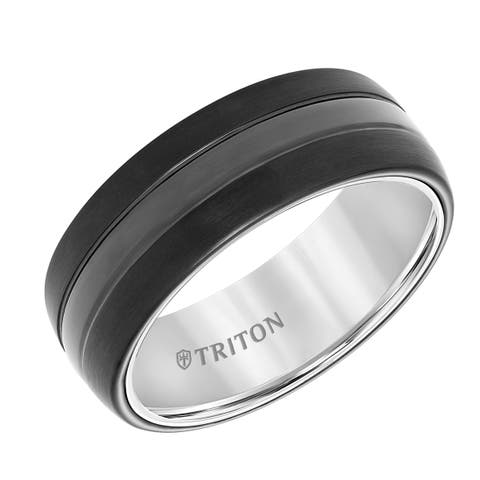 8MM Tungsten Carbide Band with Satin Finish Center and Black Interior Sleeve with Domed Edge