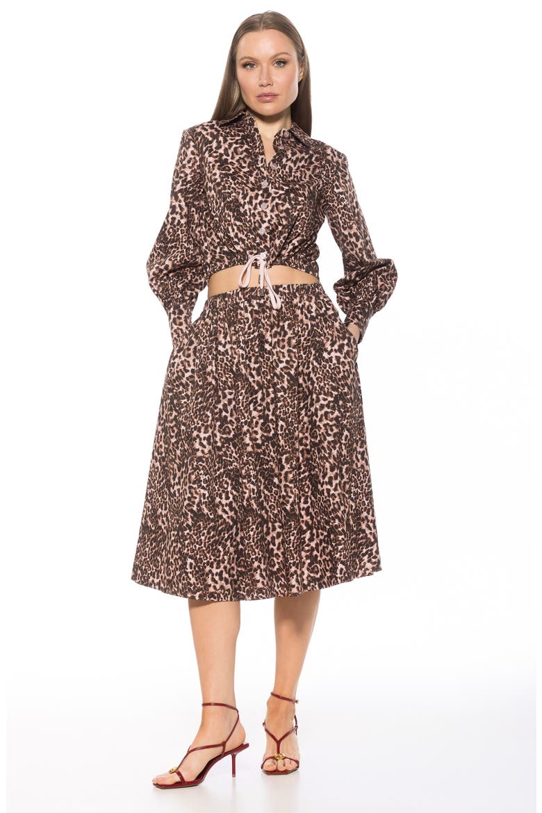 Gianna Poplin Drawstring Crop Button-Up Shirt, Alternate, color, LEOPARD