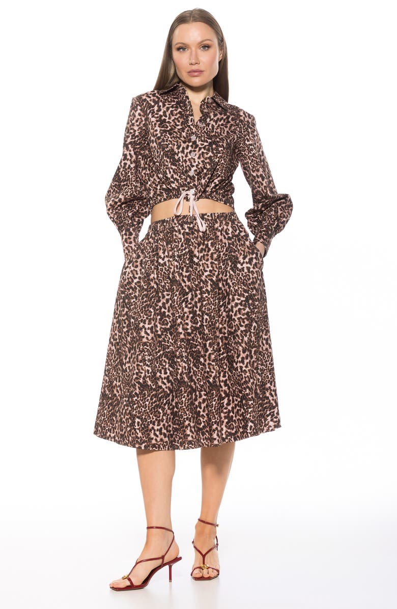 Alexia Admor Gianna Poplin Drawstring Crop Button-Up Shirt, Alternate, color, Leopard