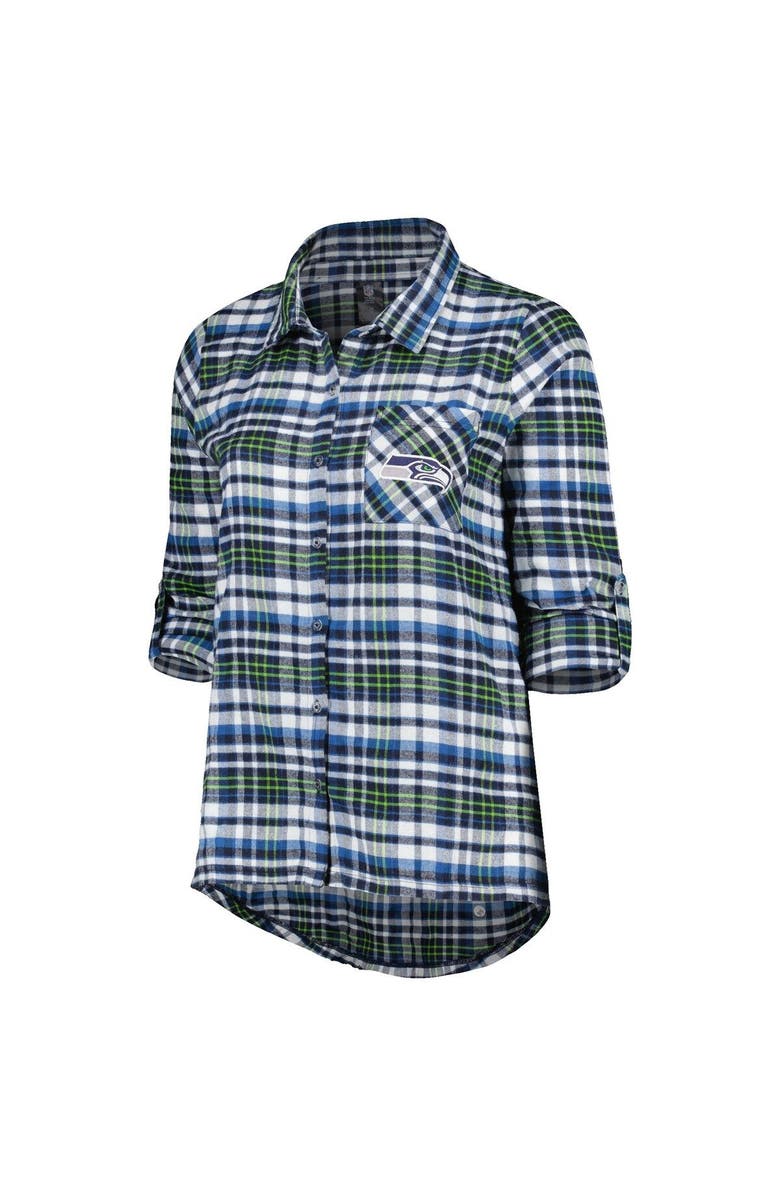 CONCEPTS SPORT Women's Concepts Sport College Navy Seattle Seahawks Plus Size Mainstay Flannel Full-Button Long Sleeve Nightshirt, Alternate, color, 