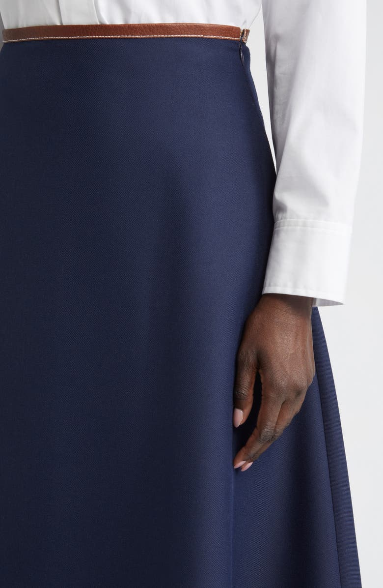 ST. JOHN Stretch Gabardine A-Line Midi Skirt, Alternate, color, Navy