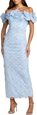 Mac Duggal Off The Shoulder Embellished Dress With 3D Flower Detail