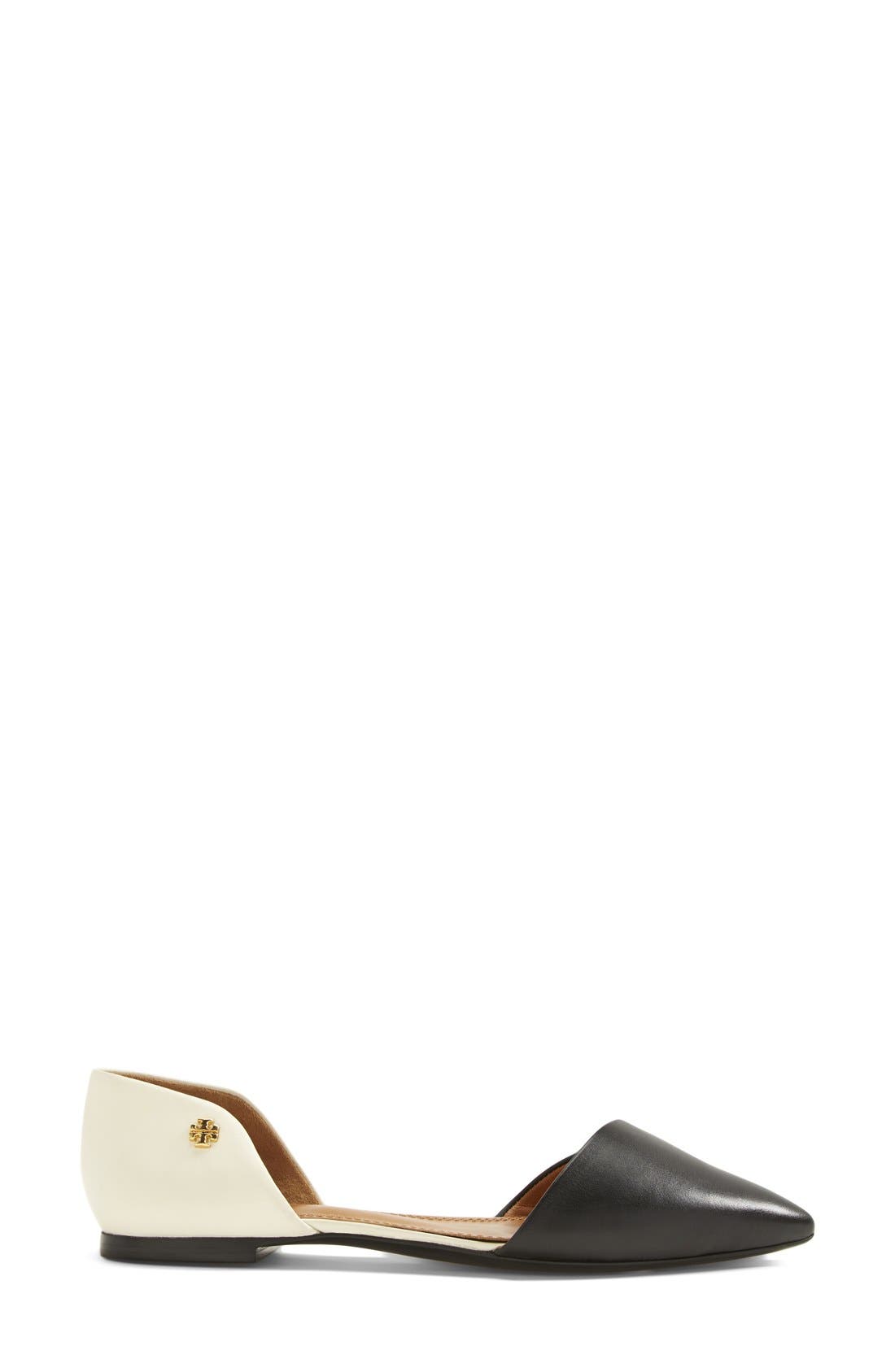 Leather Flat, Alternate, color, BLACK/ IVORY