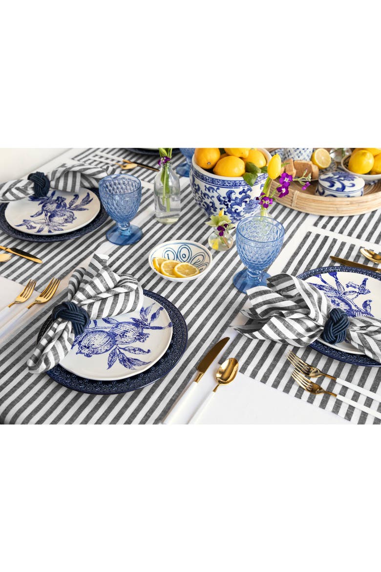 Linen Table Runner - Amalfi Stripe, Alternate, color, Black and White