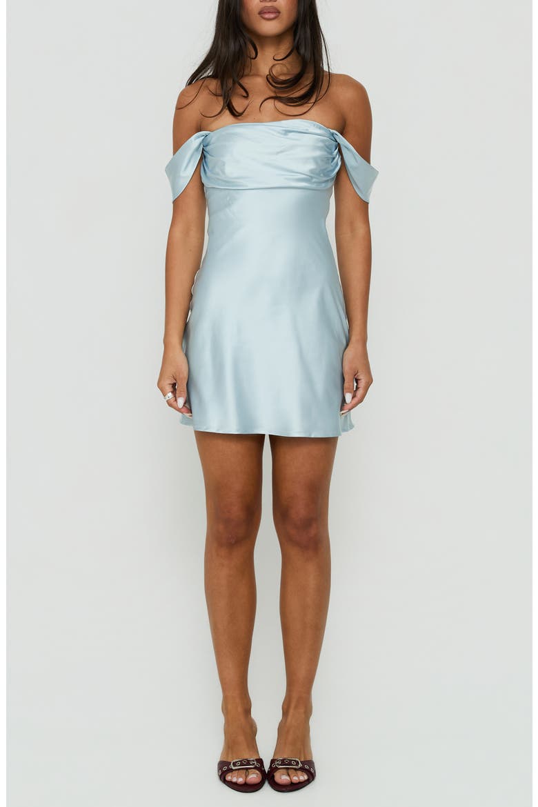 Zabbarra Off the Shoulder Satin Minidress, Main, color, BLUE