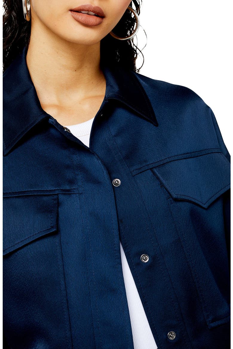 Cropped Satin Utility Jacket, Alternate, color, NAVY BLUE