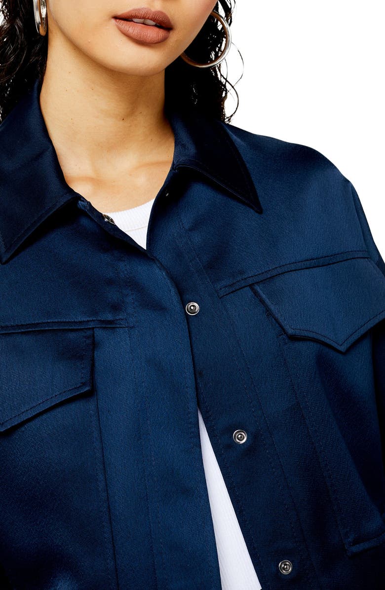 Topshop Cropped Satin Utility Jacket, Alternate, color, 