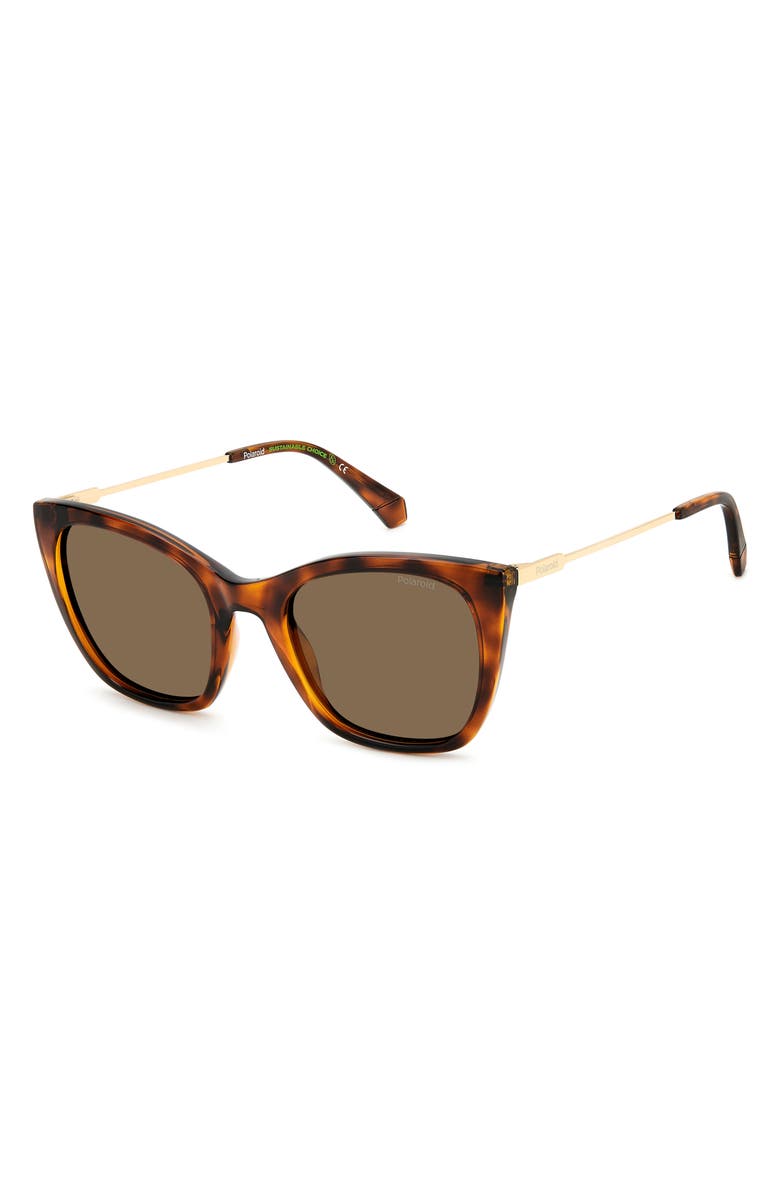 Polaroid 52mm Polarized Cat Eye Sunglasses, Alternate, color, Havana/ Bronze Polar