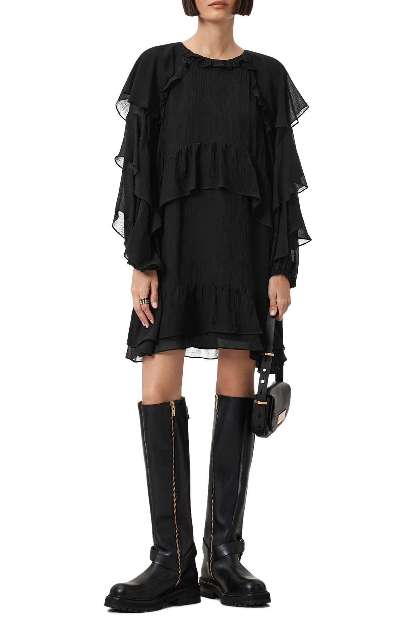 AllSaints Lissie Long Sleeve Ruffle Minidress