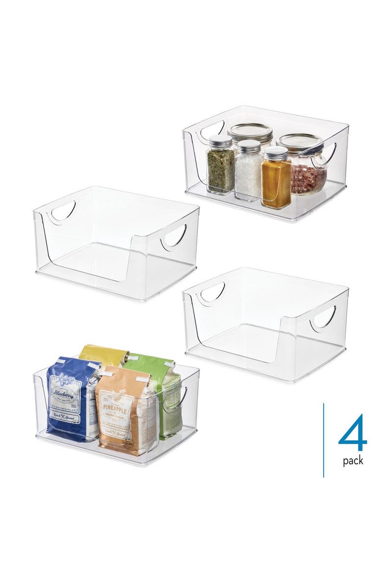 Stackable Open-Front Storage Bins with Handles for Kitchen and Pantry - Set of 4 - Clear, Alternate, color, Clear