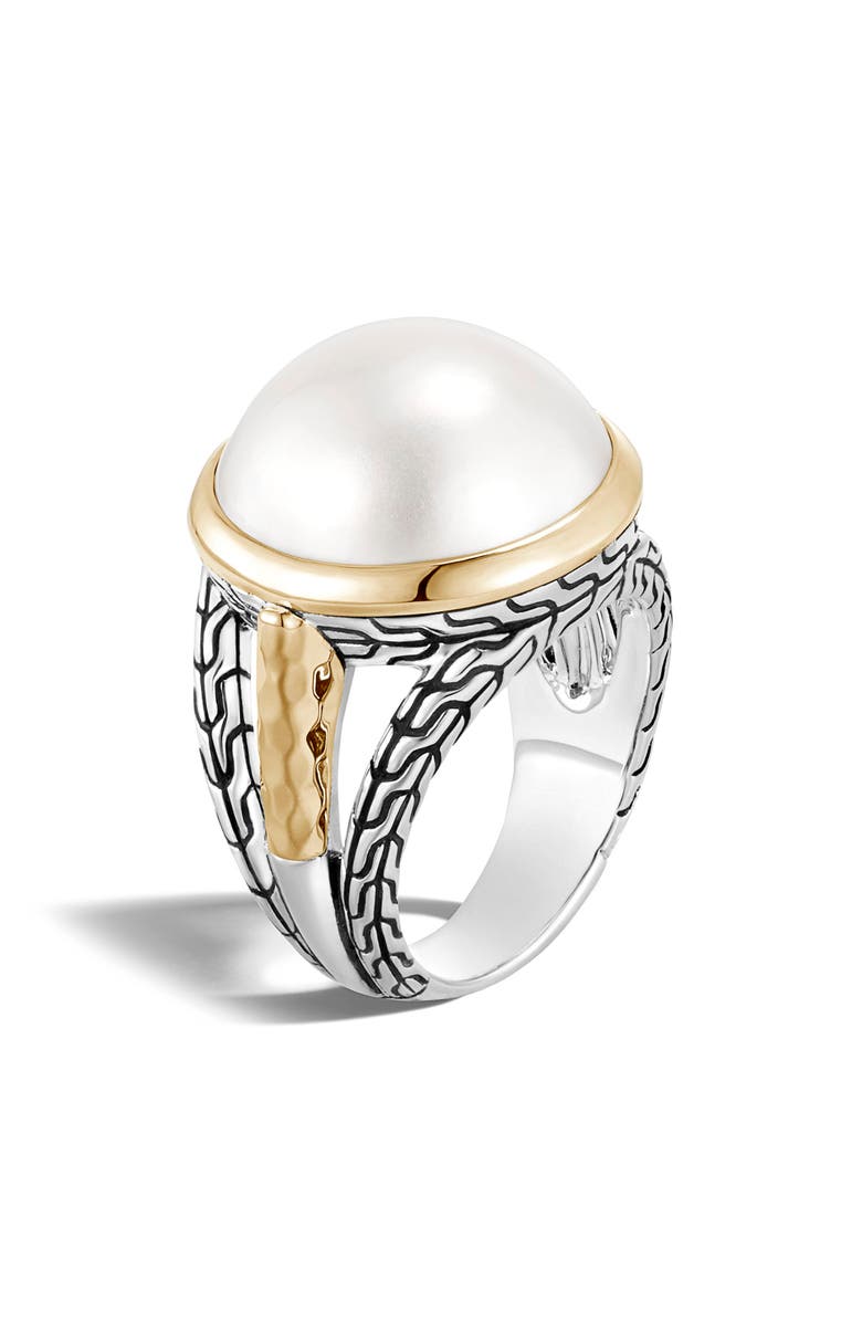John Hardy Classic Chain Hammered Mabé Pearl Ring, Main, color,