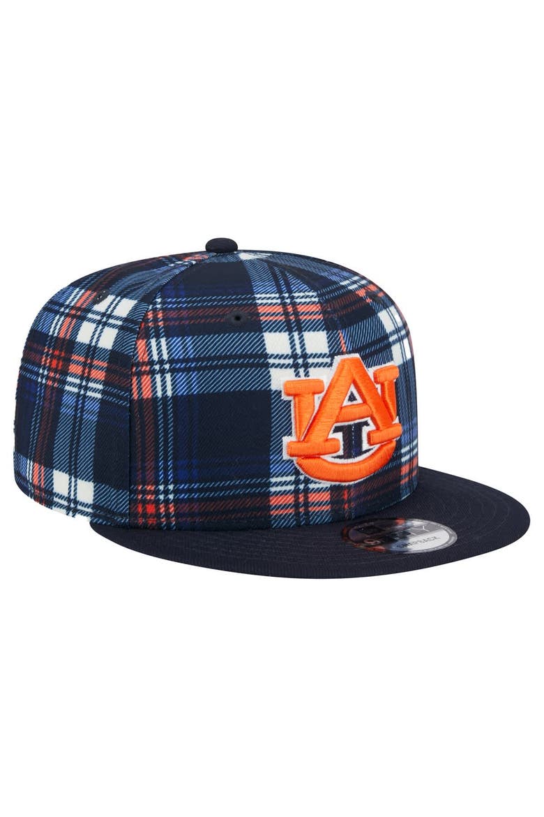 Men's New Era Navy Auburn Tigers Plaid 9FIFTY Snapback Hat, Alternate, color, Navy
