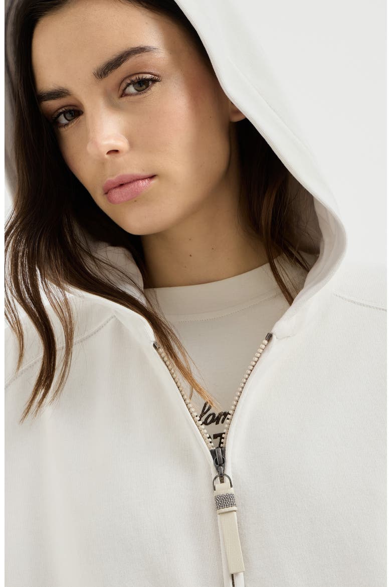 Cotton smooth French terry topwear with shiny zipper pull, Alternate, color, Milk