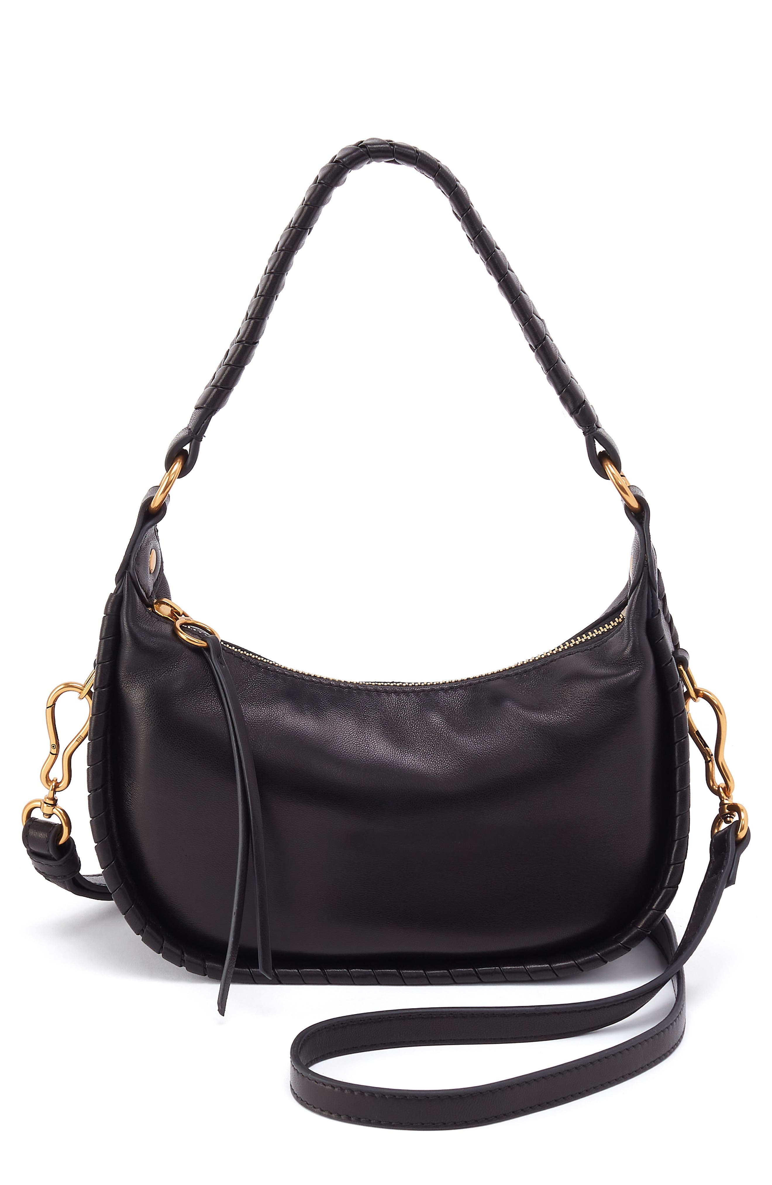 Small Mia Leather Crescent Hobo, Main, color, BLACK