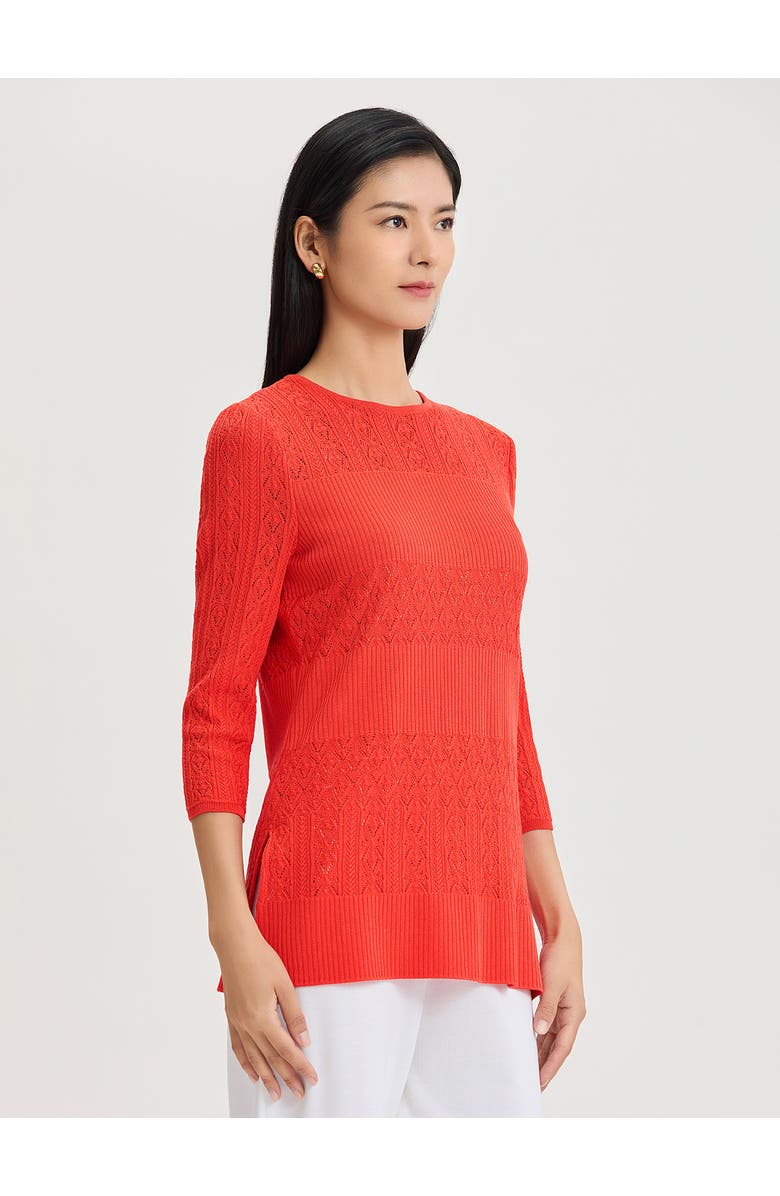Misook Classic Lined Pointelle Soft Knit Tunic, Alternate, color, Cherry Ember