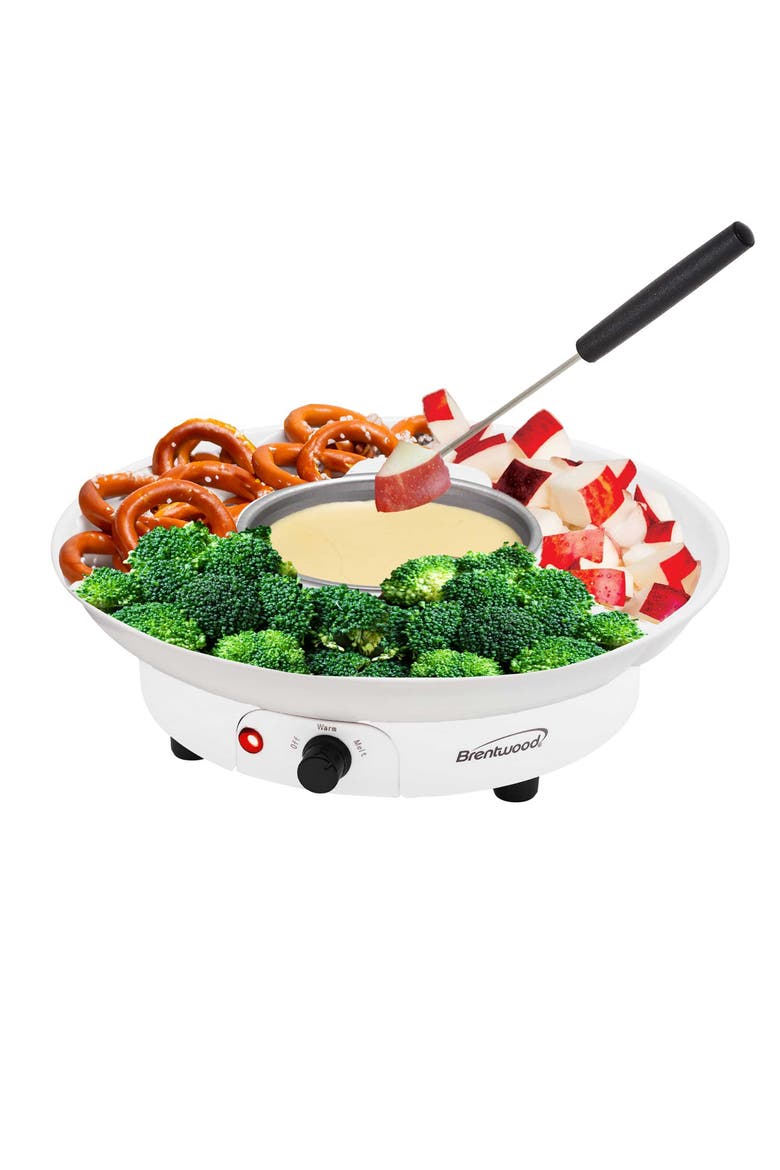 Electric Fondue Pot Set 3 Section Tray+4 Dipping Forks, Alternate, color, White
