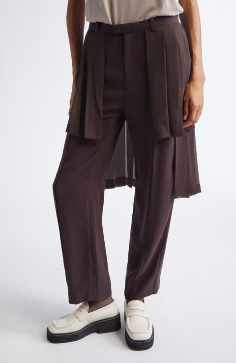 Pleated Georgette Overlay Straight Leg Pants