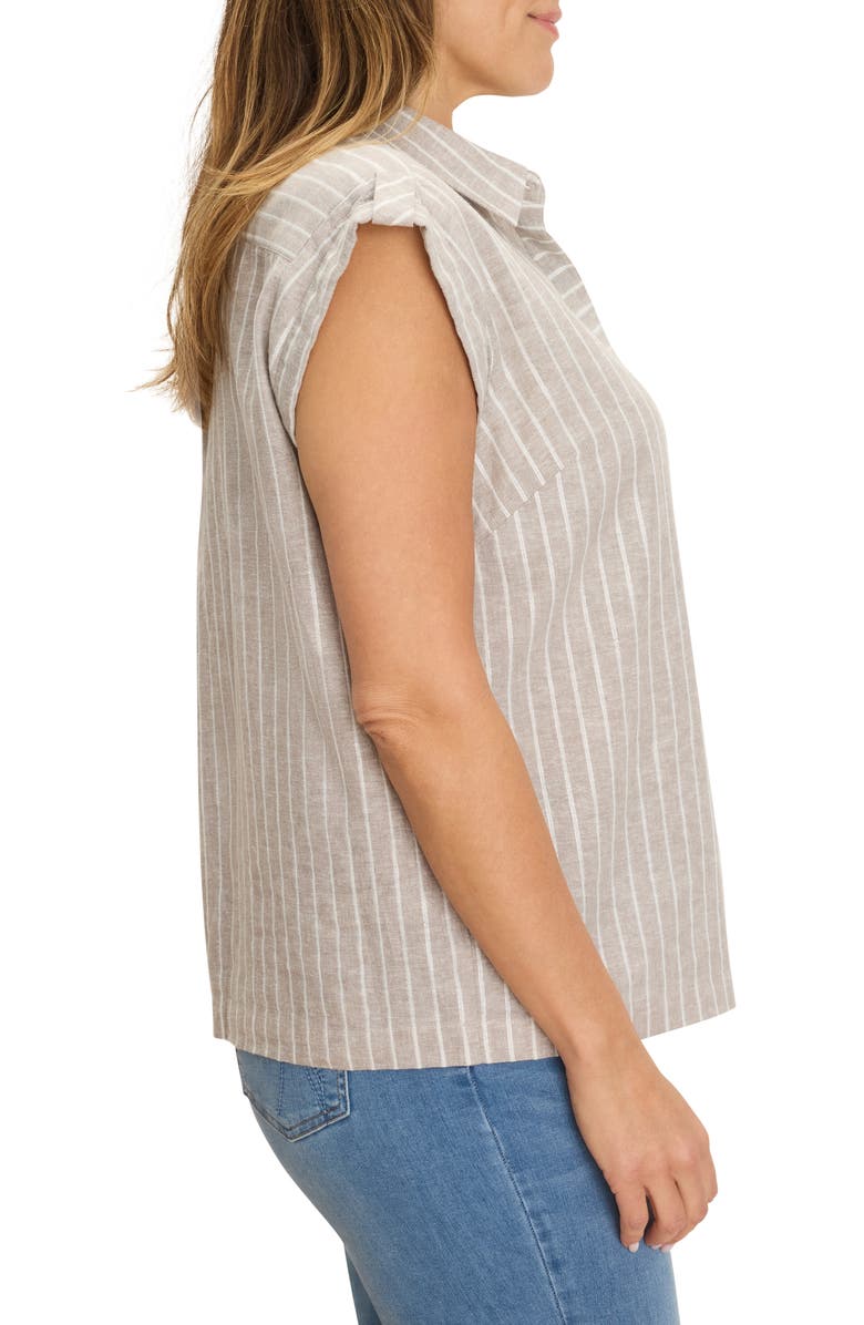 NIC+ZOE Stripe Cotton & Linen Blend Button-Up Resort Shirt, Alternate, color, Neutral Multi