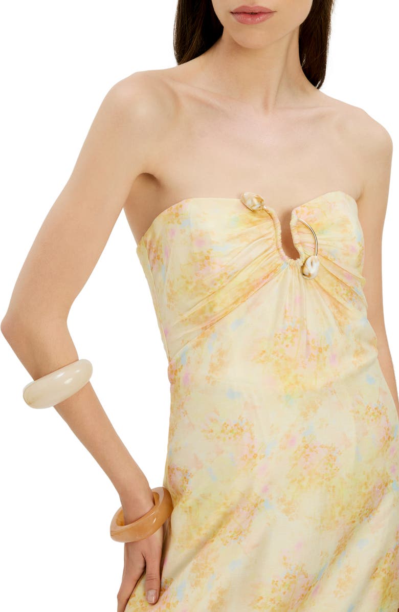 Bardot Amina Strapless Maxi Dress, Alternate, color, Yellow Floral