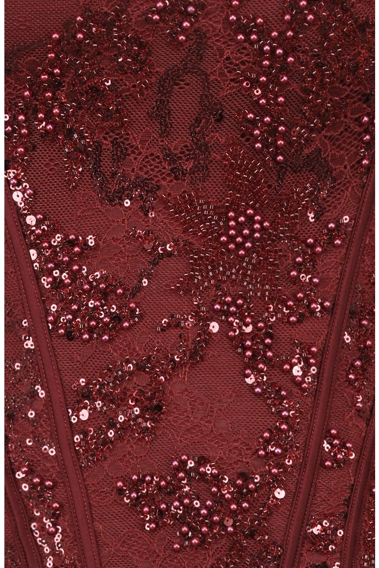 Calliope Embellished Lace Corset Top, Alternate, color, CABERNET