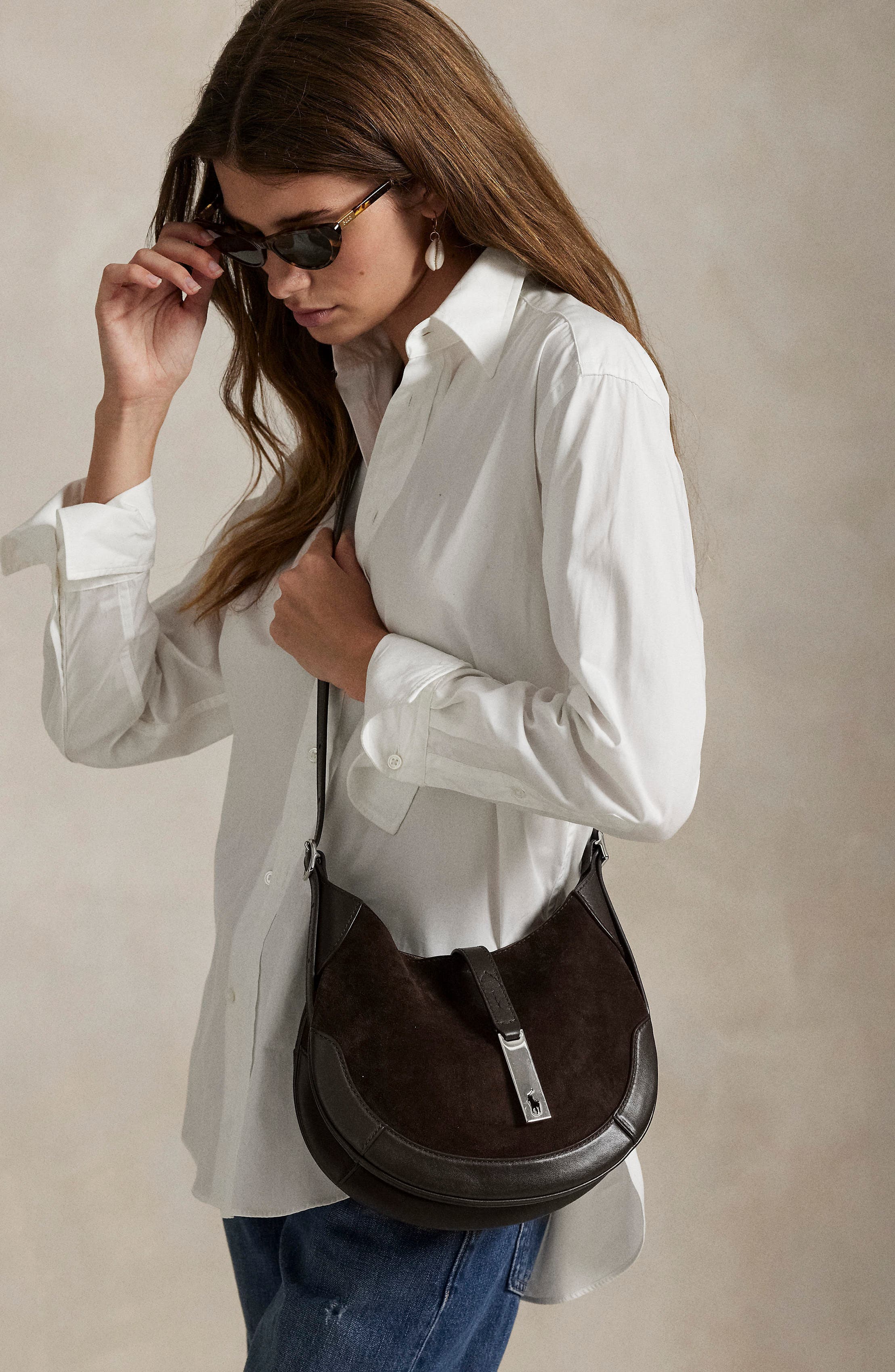 P ID Suede Hobo Bag, Alternate, color, BROWN