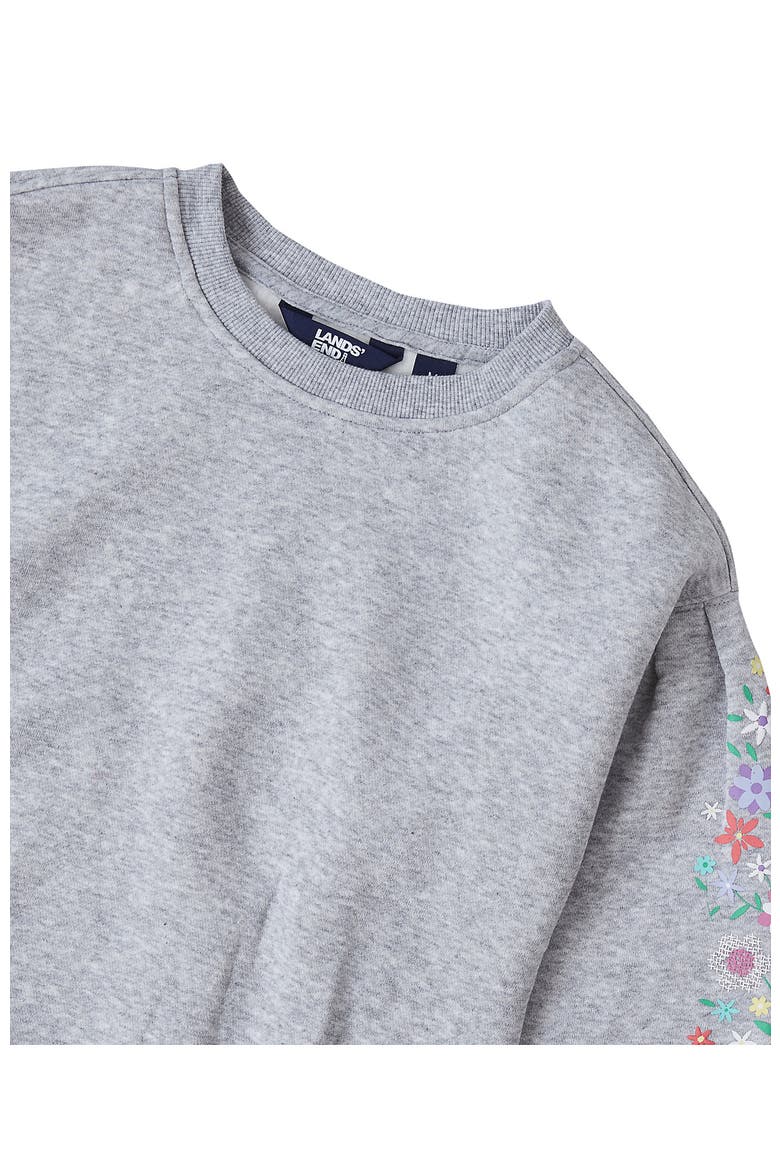 Girls Crew Neck Embroidered Sweatshirt, Alternate, color, Puff/Floral/Gray Heather