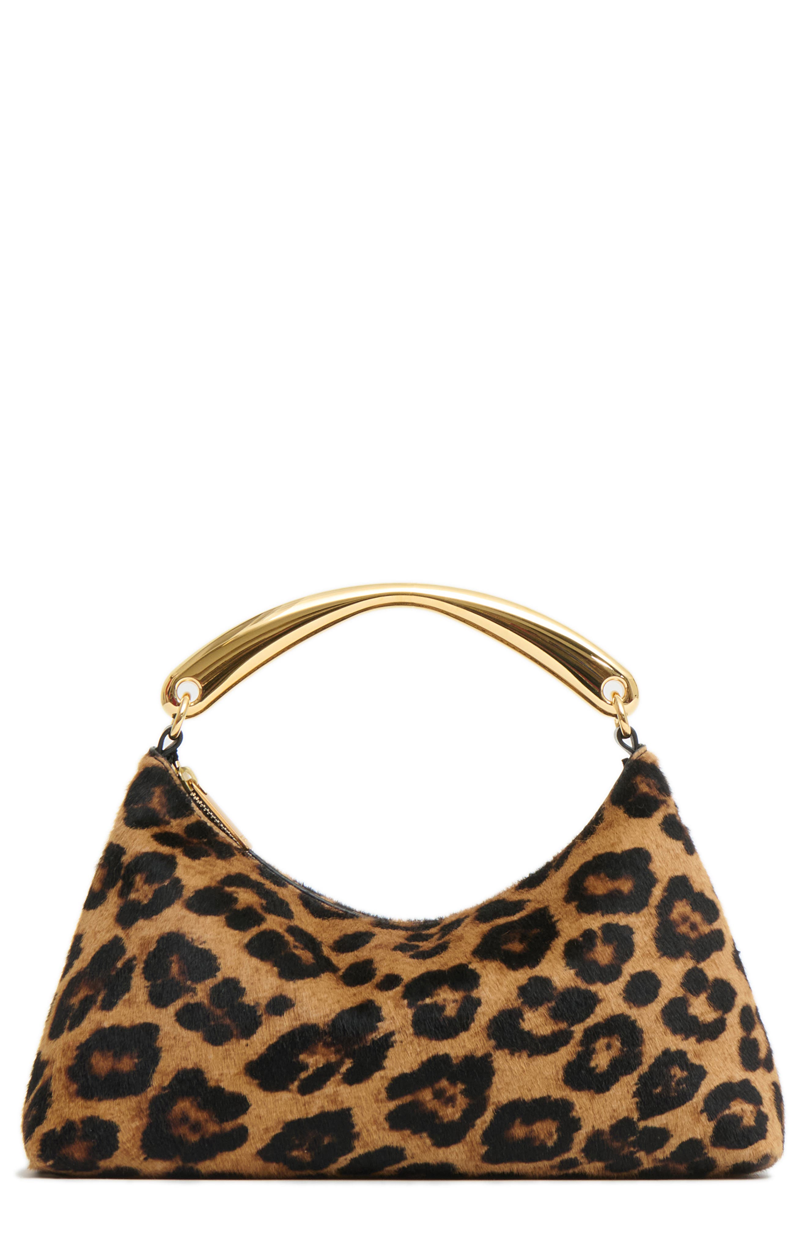 Mansur Gavriel Rhea Metal Handle Genuine Calf Hair Bag, Main, color, Leopard