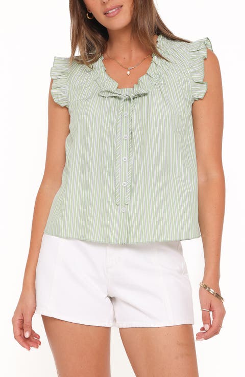 Luisa Ruffle Trim Stripe Shirt