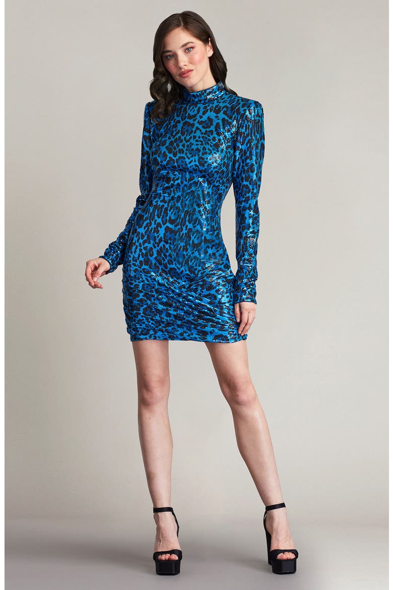 Rhinestone Long Sleeve Dress, Alternate, color, BLUE LEOPARD