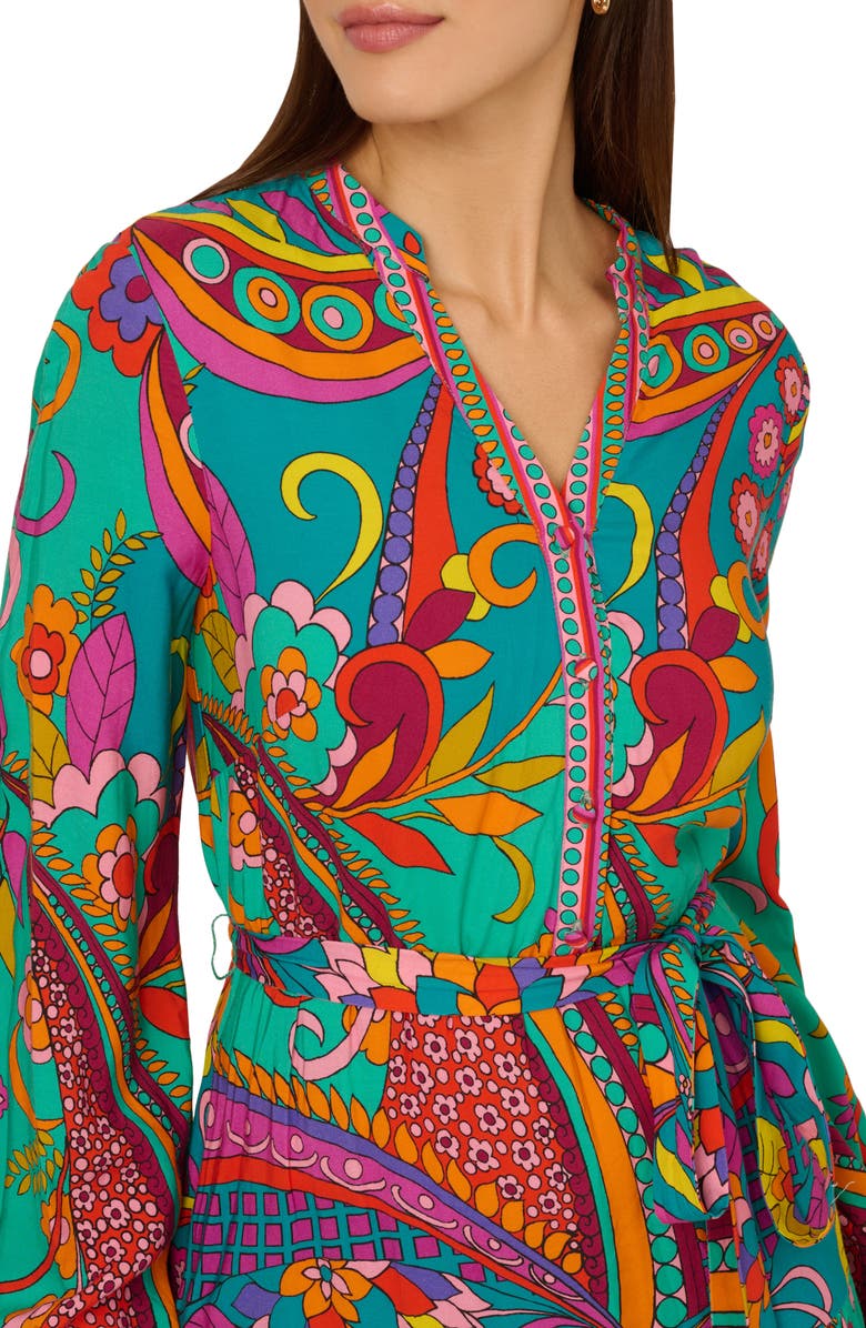 Adrianna Papell Print Tie Waist Long Sleeve Dress, Alternate, color, 