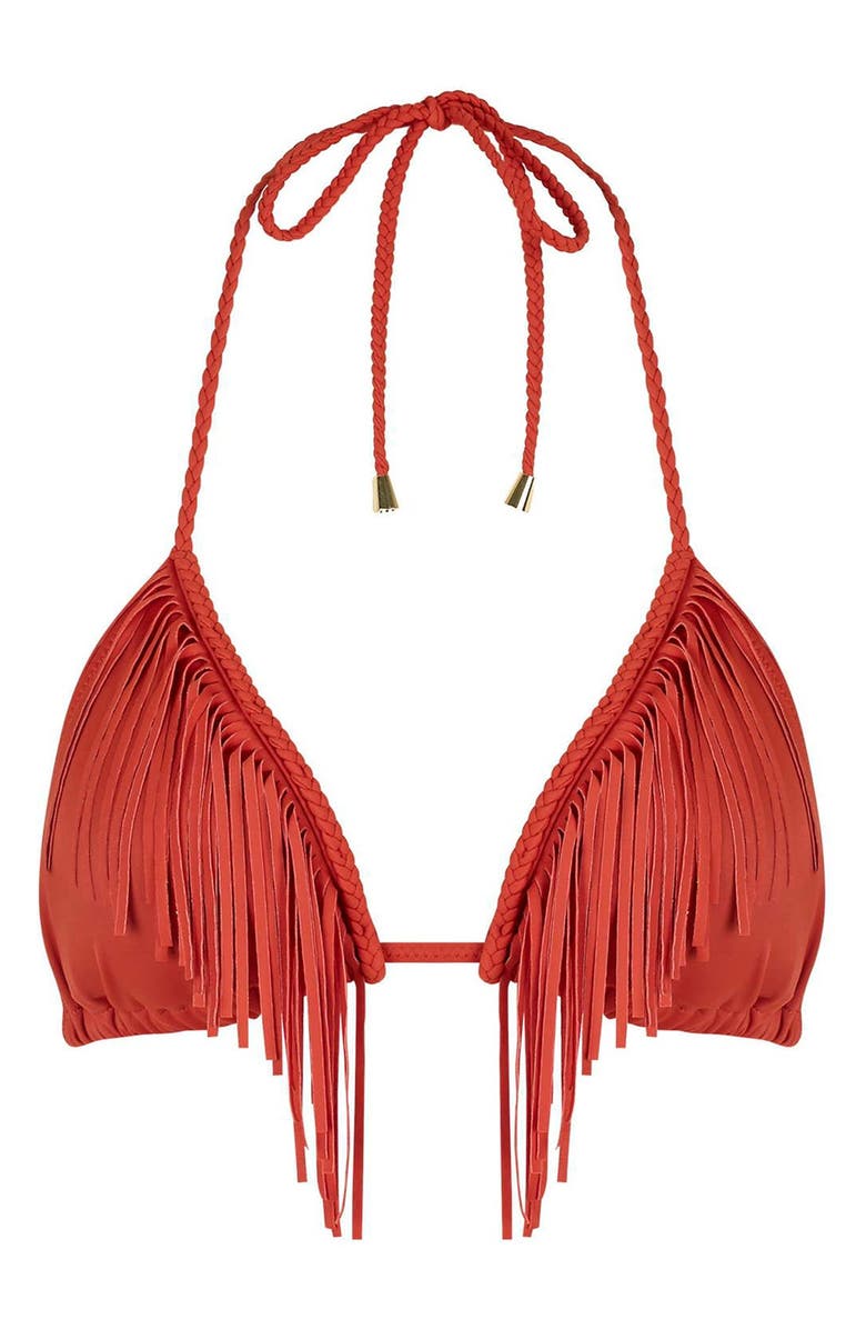 Topshop Fringe Triangle Bikini Top, Alternate, color, 
