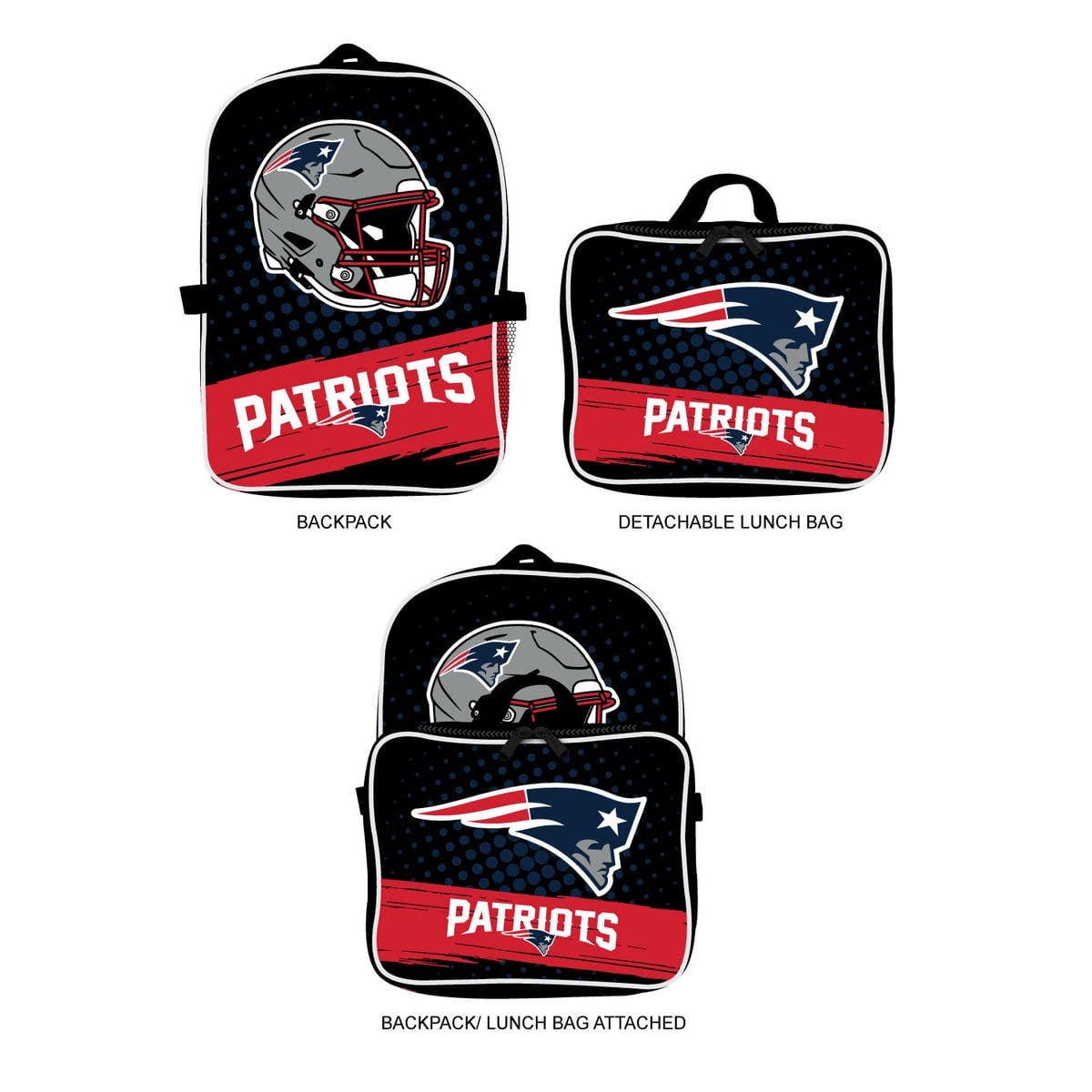 New England Patriots Backpack & Lunch Box 2-Piece Set, Main, color, Black