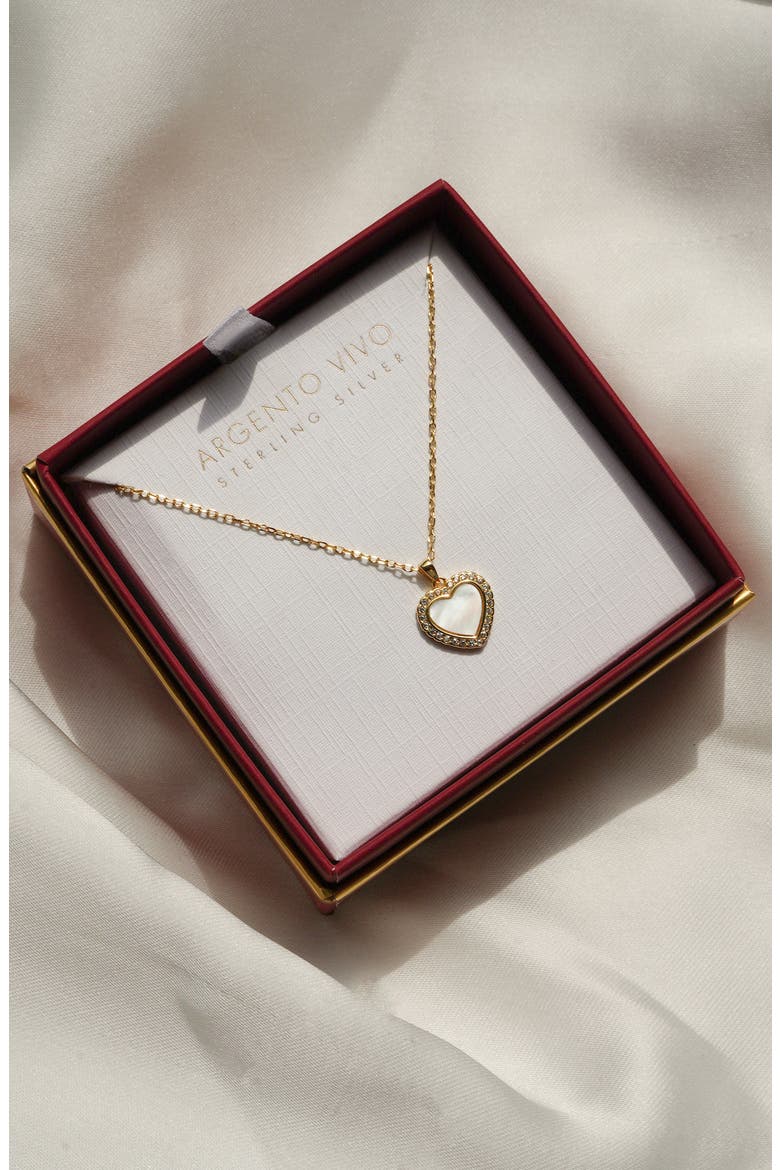 Mother-of-Pearl Pavé Heart Pendant Necklace, Alternate, color, GOLD/ WHITE