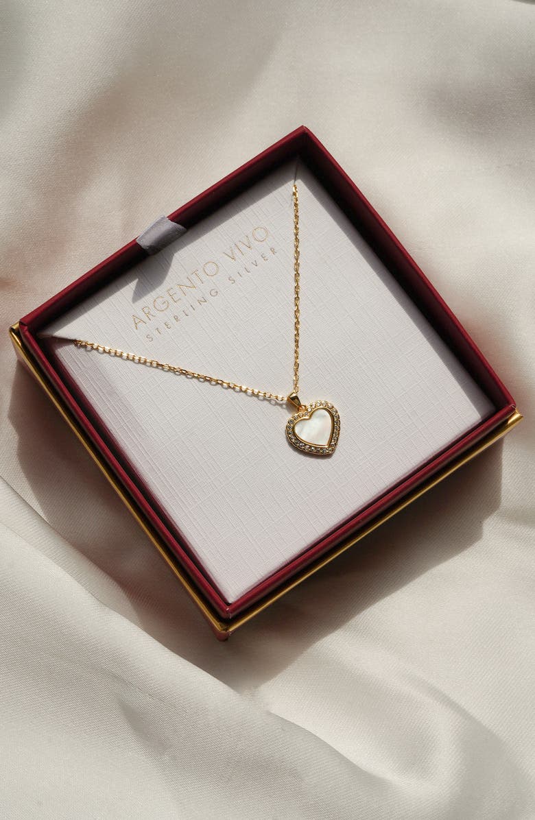 Argento Vivo Sterling Silver Mother-of-Pearl Pavé Heart Pendant Necklace, Alternate, color, Gold/ White