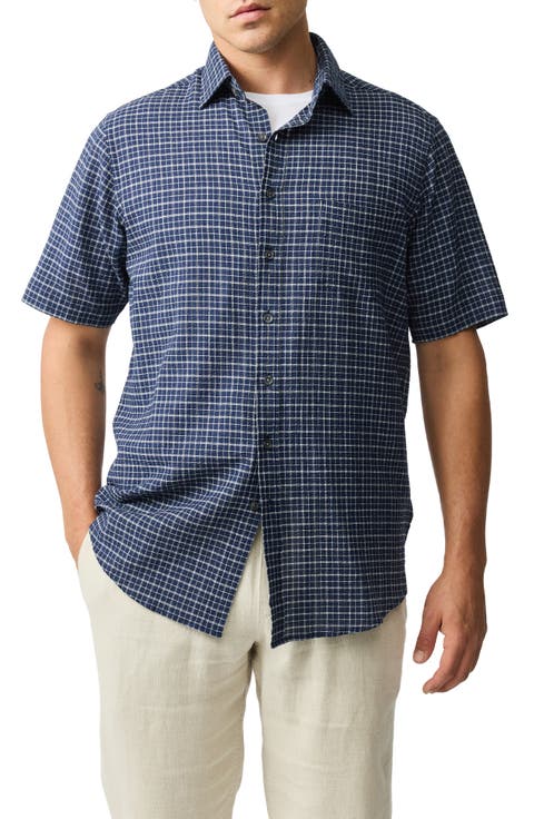 Gowenbridge Short Sleeve Textured Cotton Button-Up Shirt