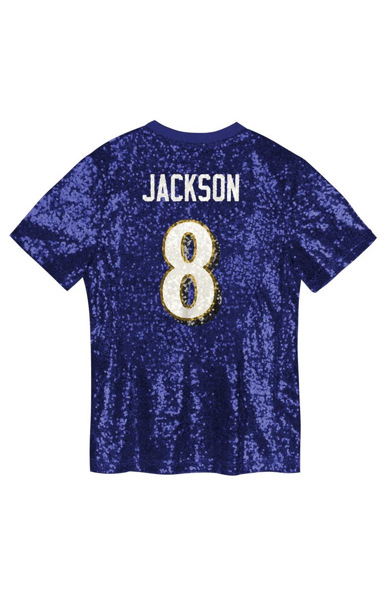 Outerstuff Girls Youth Lamar Jackson Purple Baltimore Ravens Sequin V-Neck Fashion Jersey, Alternate, color, Purple