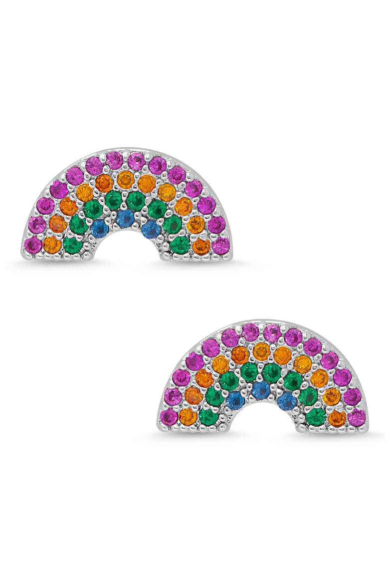 Kids' Rainbow Cubic Zirconia Stud Earrings, Main, color, MULTI SILVER