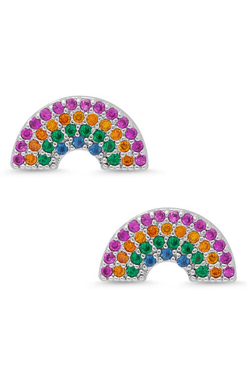 Lily Nily Kids' Rainbow Cubic Zirconia Stud Earrings in Multi Silver 