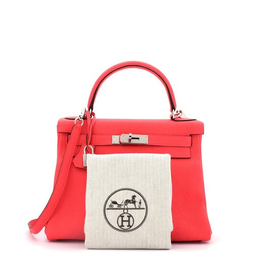 Pre-owned Hermes  Hermes Kelly Handbag Red Clemence With Palladium Hardware 28 In Red