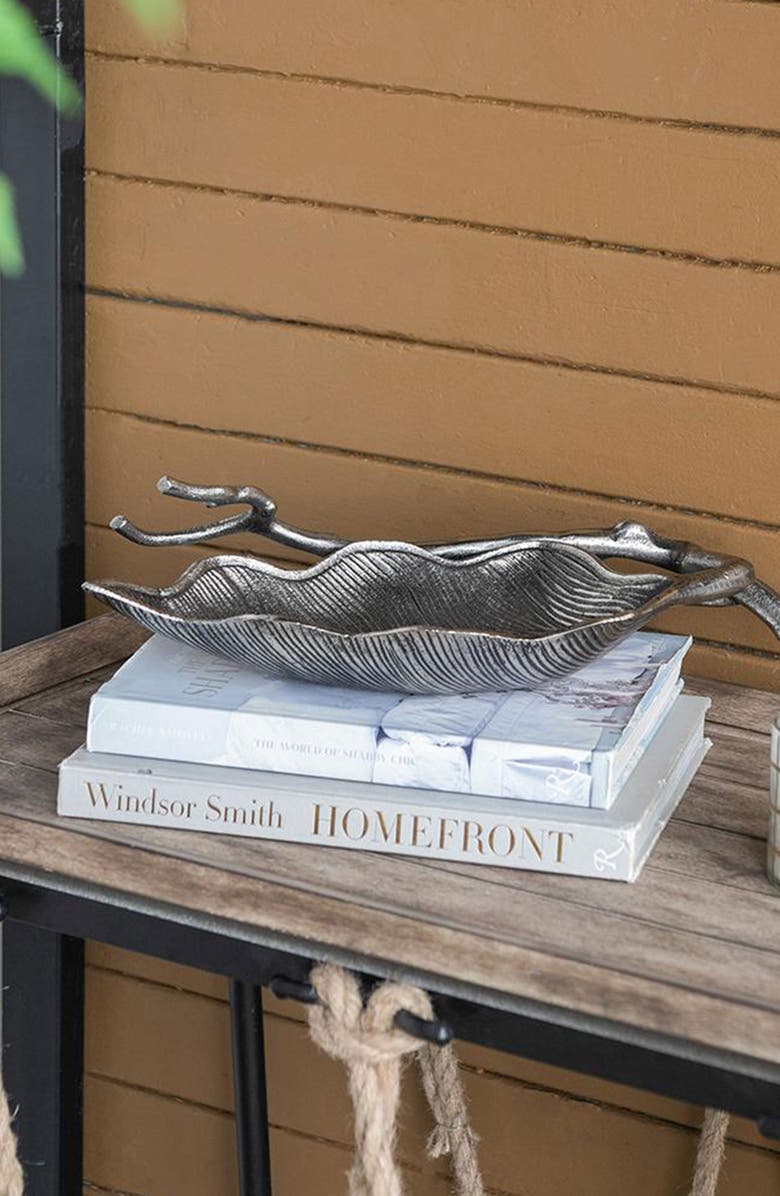 A & B Home Leaf Decorative Bowl, Alternate, color, Nickel