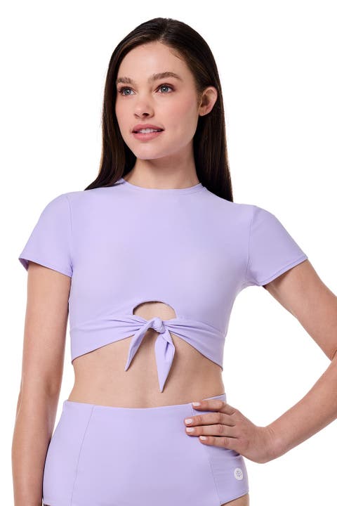 Women's Swim Crop Top - UPF 50+ Sun Protection - Hibiscus