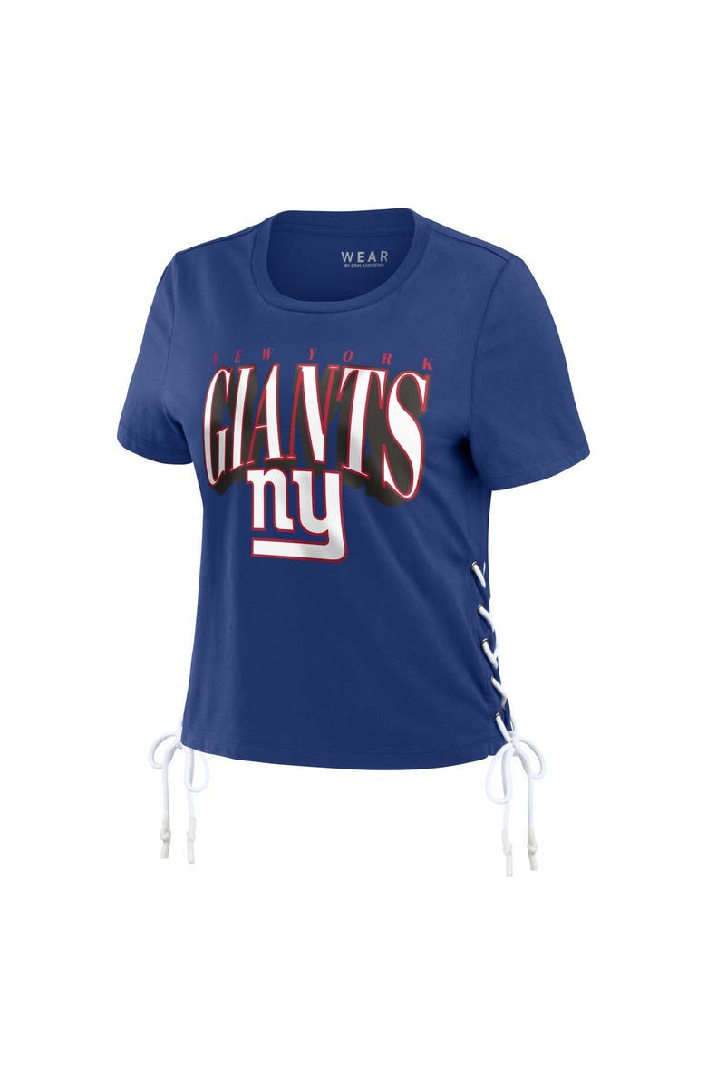 WEAR by Erin Andrews Women's WEAR by Erin Andrews Royal New York Giants Lace Up Side Modest Cropped T-Shirt, Alternate, color, Royal