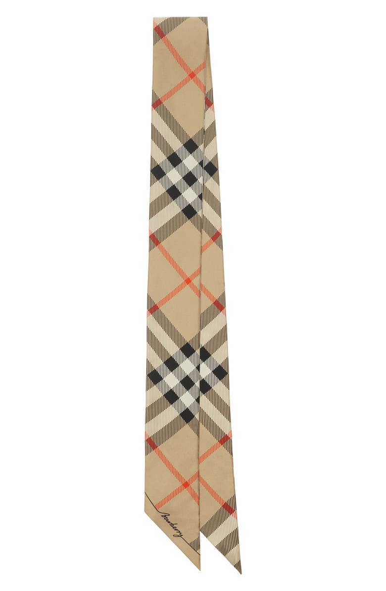 Burberry Check Silk Skinny Scarf, Main, color, Pewter/ Skylark