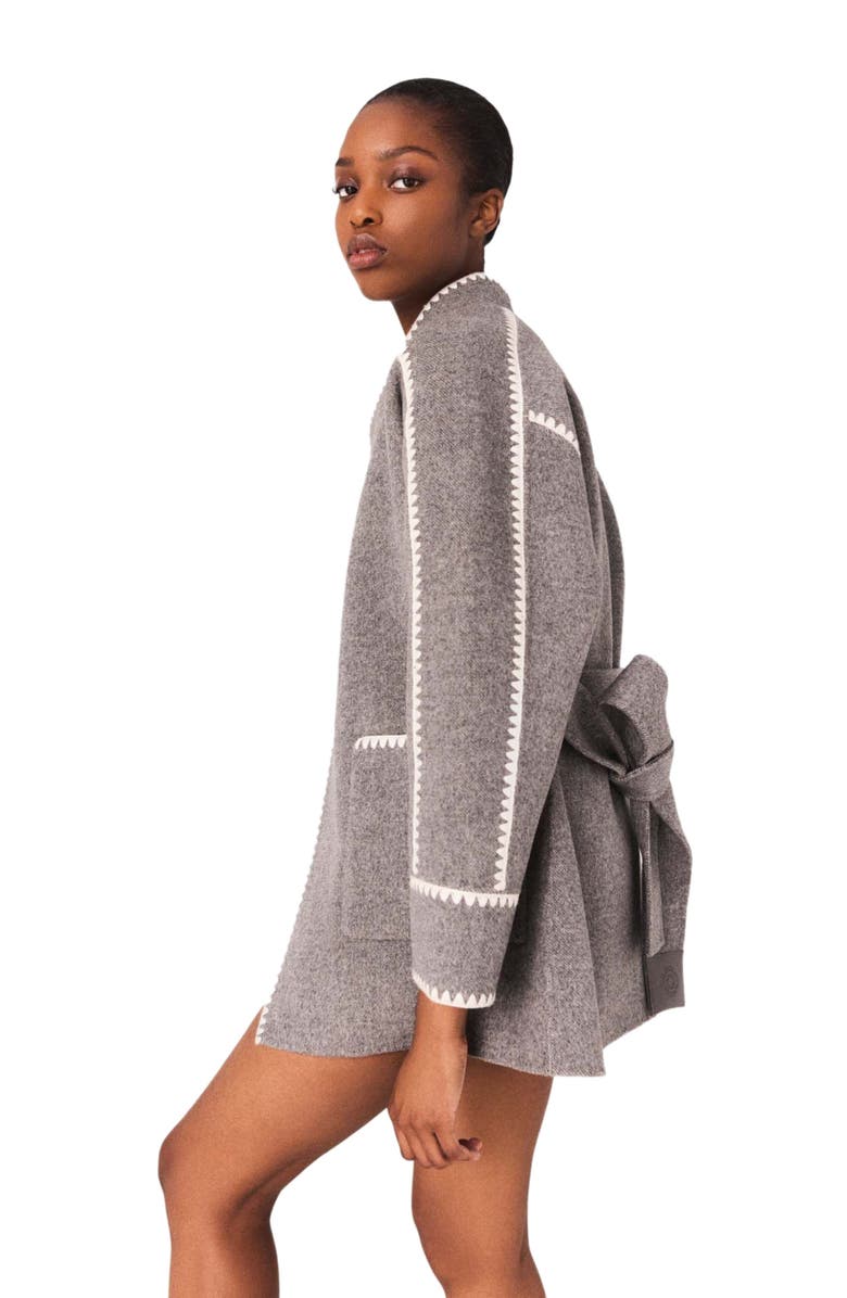 maje Double-faced coat with trim, Alternate, color, Grey/White