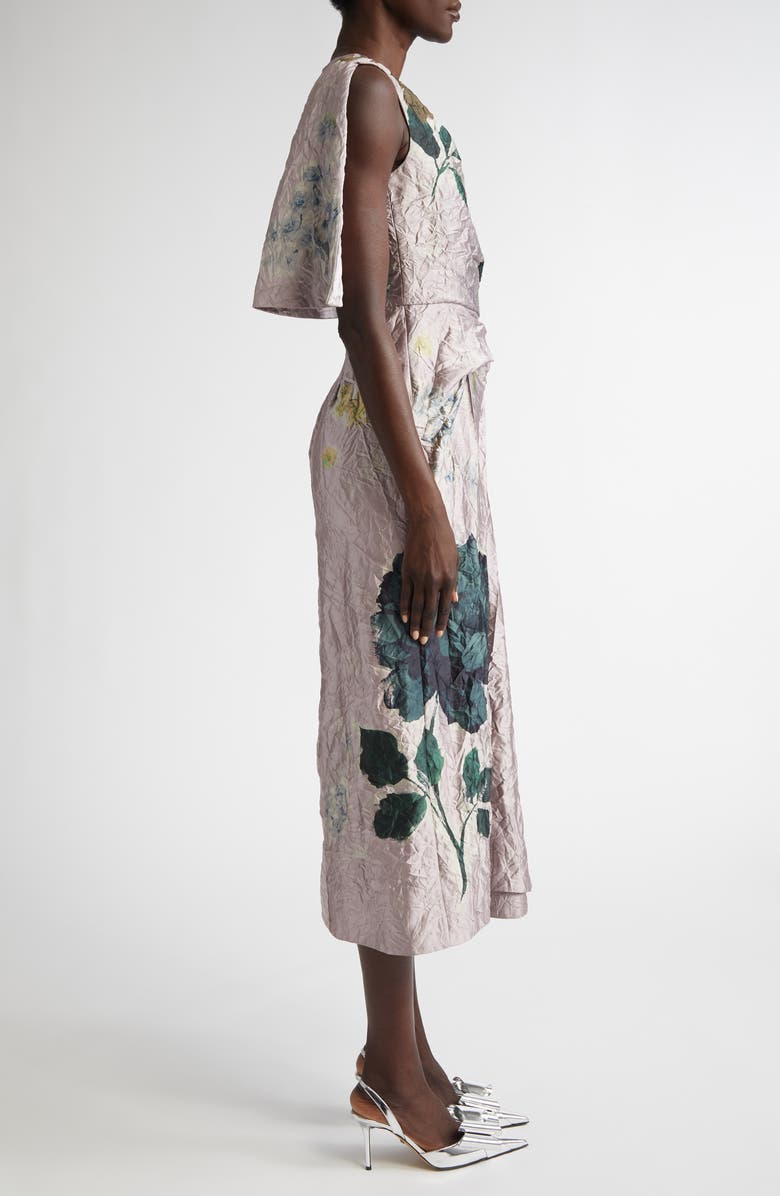 Erdem Floral Print Asymmetric Drape Satin Dress, Alternate, color, 