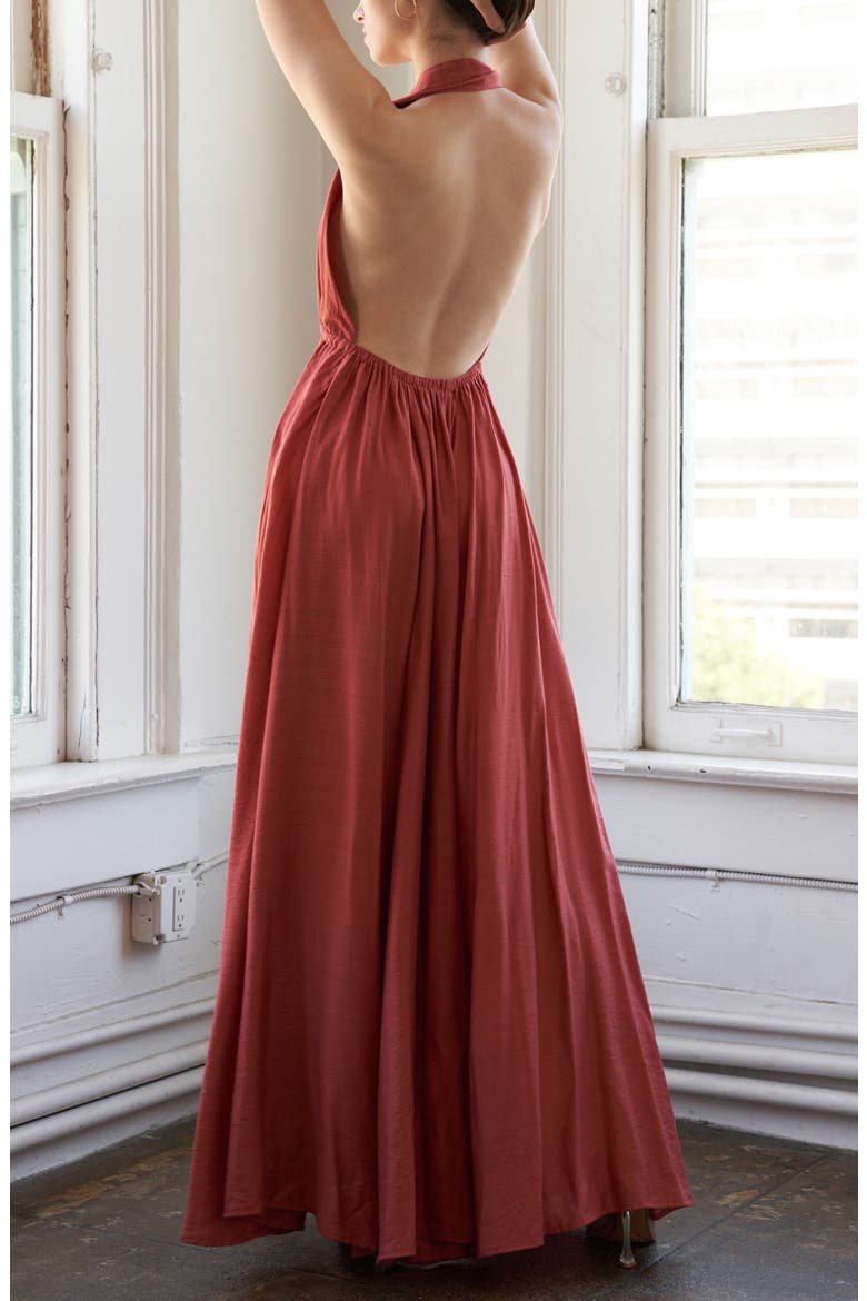 Open Back Halter Maxi Dress, Alternate, color, RUST