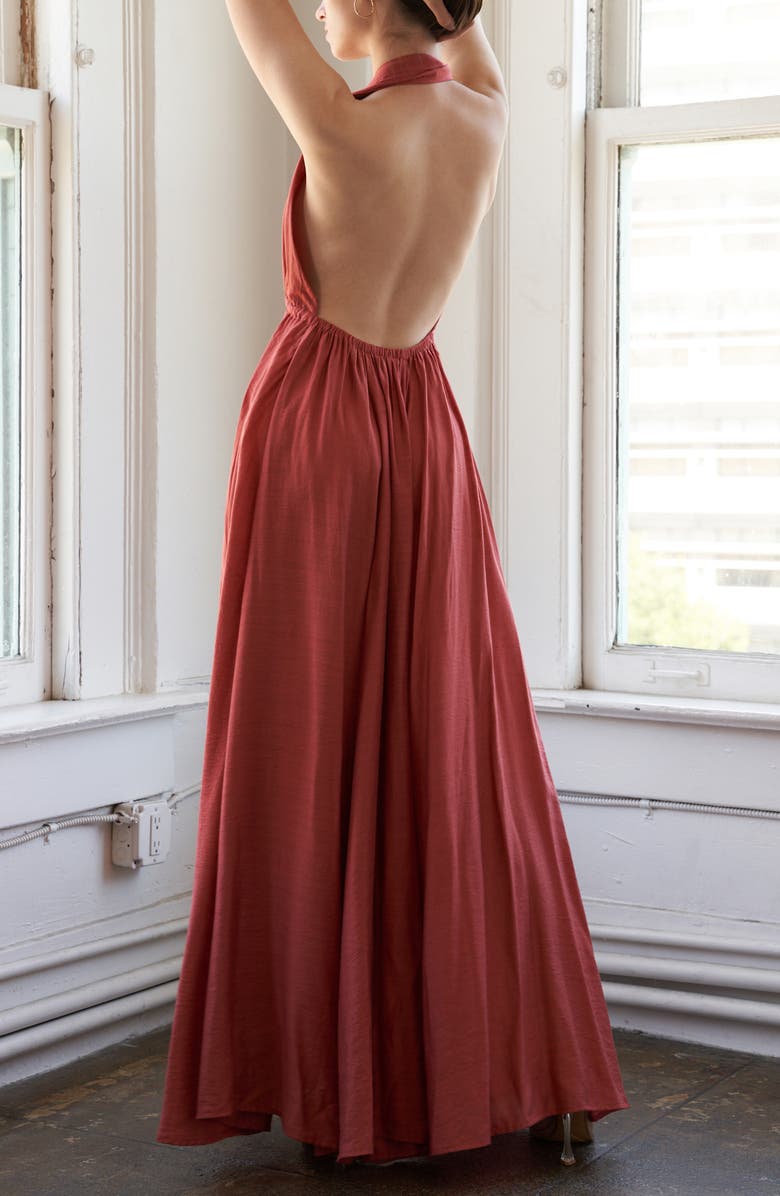 FREEMARKET Open Back Halter Maxi Dress, Alternate, color, Rust