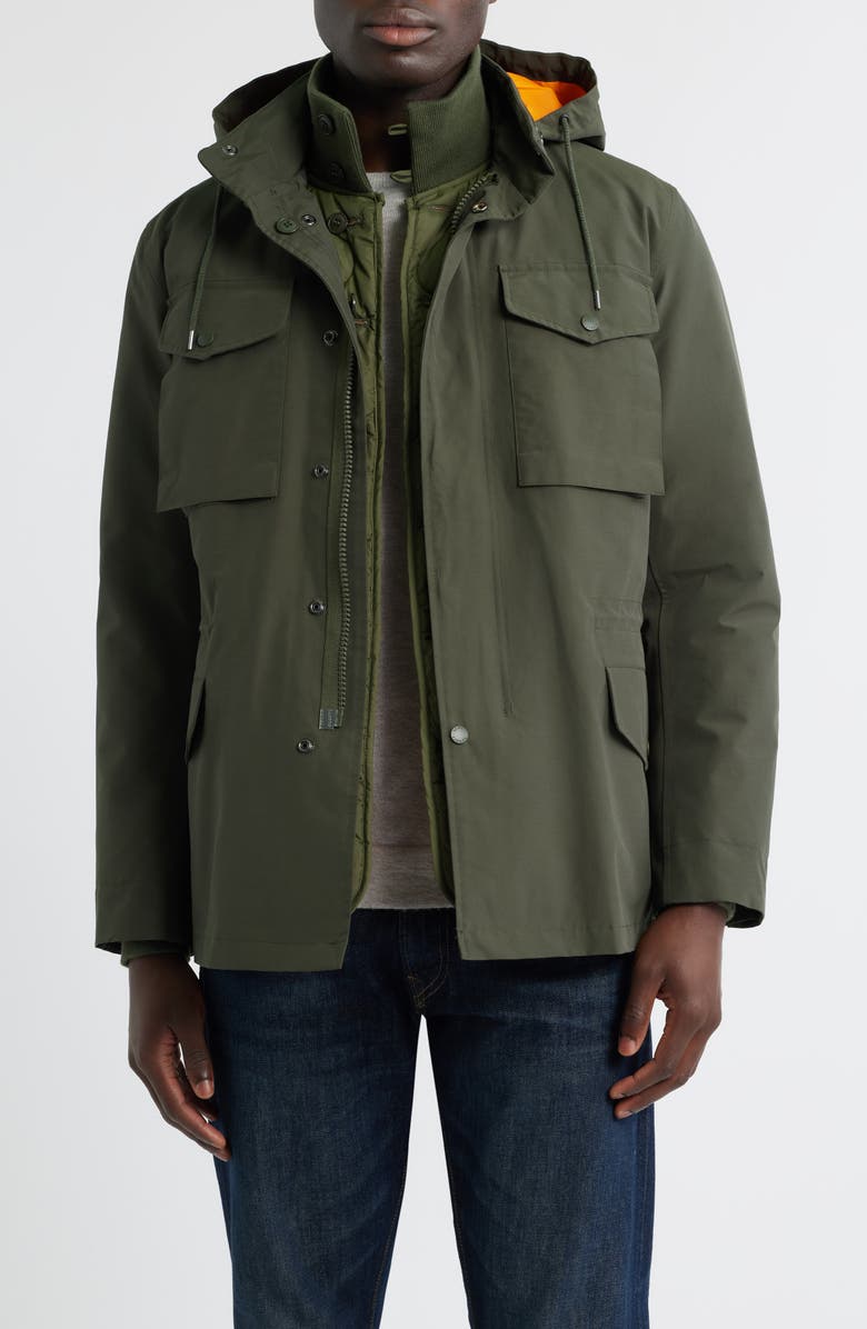 Schott NYC Waterproof Cotton Blend 2-in-1 Jacket, Main, color, Olive