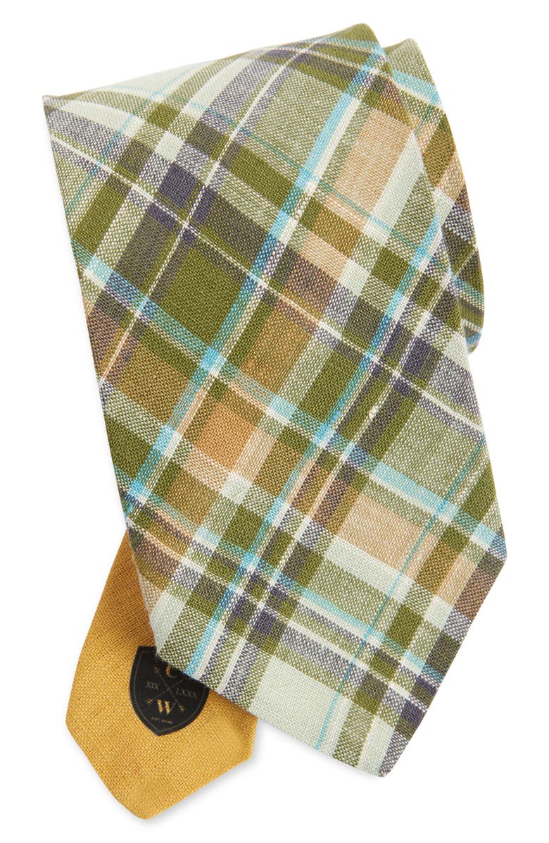 CLIFTON WILSON Olive & Tan Reversible Slub Linen Tie, Main, color, Olive